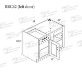 Base 42"- Almond White 42 Inches Blind Corner Base Cabinet